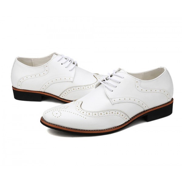 Men Oxford White Full Brogue Toe Wing Tip Lace Up Genuine Leather Shoes US 7-16