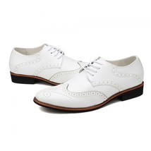 Men Oxford White Full Brogue Toe Wing Tip Lace Up Genuine Leather Shoes US 7-16 - £109.66 GBP