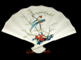 Japan Fan Porcelain Trinket Dish, Jay Fine China, Colorful Birds Trees &amp;... - £11.53 GBP