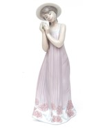 LLADRO Porcelain Figurine Woman Hat Long Dress Flower Glossy Ornament 1989 - £208.35 GBP