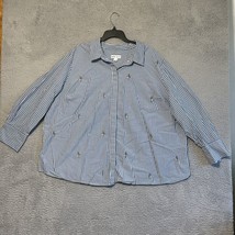 Ava &amp; Viv Shirt Womens 4XL Blue White Long Sleeve Button Up Striped embr... - $10.89