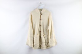 Vtg 70s Mid Mod Womens Large Distressed Wood Toggle Button Knit Cardigan Sweater - £54.33 GBP