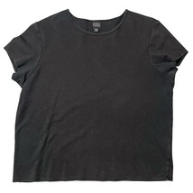 Eileen Fisher Plain Black Tee Cotton T-Shirt Boxy Cut Cap Sleeves - Size Large - £19.70 GBP