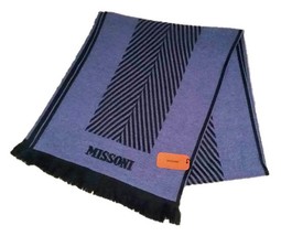 MISSONI Italy CHEVRON Pattern Centered FRINGE Trim WOOL Scarf BLACK / MAUVE - £131.42 GBP