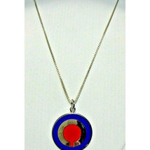 STERLING SILVER &amp; ENAMEL ROUNDEL PENDANT NECKLACE SKY - $36.04