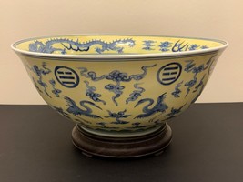Superb Vintage Chinese Daoism Trigrams and Dragon Large Pottery Bowl - £2,769.25 GBP