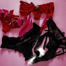 Victoria&#39;s Secret S Panty Lot Garter Bow Thong Red Black Jingle Bell Christmas - £115.26 GBP