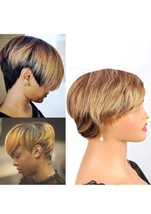 SHAROPUL Cheap Short Human Hair Wig For Women Blonde Highlight Remy Natural Hair - $19.80