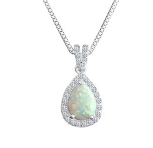 2Ct Pear Cut Lab-Created Fire Opal Women&#39;s 18&quot; Chain Pendant White Gold Plated - £61.43 GBP