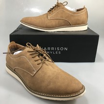 Harrison Myles 10 Camel Perforated Derby Oxford Shoes Faux Leather NEW - £29.66 GBP