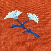 Vintage Red Embroidered Handkerchief Cloth Napkin Blue Flowers 9” Asian Oriental - £11.05 GBP