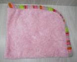 Blankets and Beyond Pink baby blanket green gray orange striped border e... - $29.69