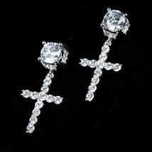 925 Silver Simulated Diamond Stud Cross Dangle/Drop Hoop Earrings For Me... - £35.21 GBP