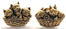 Lot 2 Animal Basket Gold Tone Figural Lapel Pns Kittens Cats Bunnies Rab... - $19.99