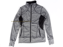 Womens Reebok Gray Black Track Jacket Small athletic mesh stretch zip yo... - £5.98 GBP