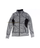 Womens Reebok Gray Black Track Jacket Small athletic mesh stretch zip yo... - £5.89 GBP