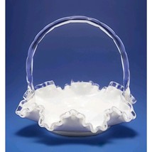 Vintage Fenton Crystal Crest White Milk Glass 7.5&quot; Basket Ruffled Clear ... - $641.85 MXN