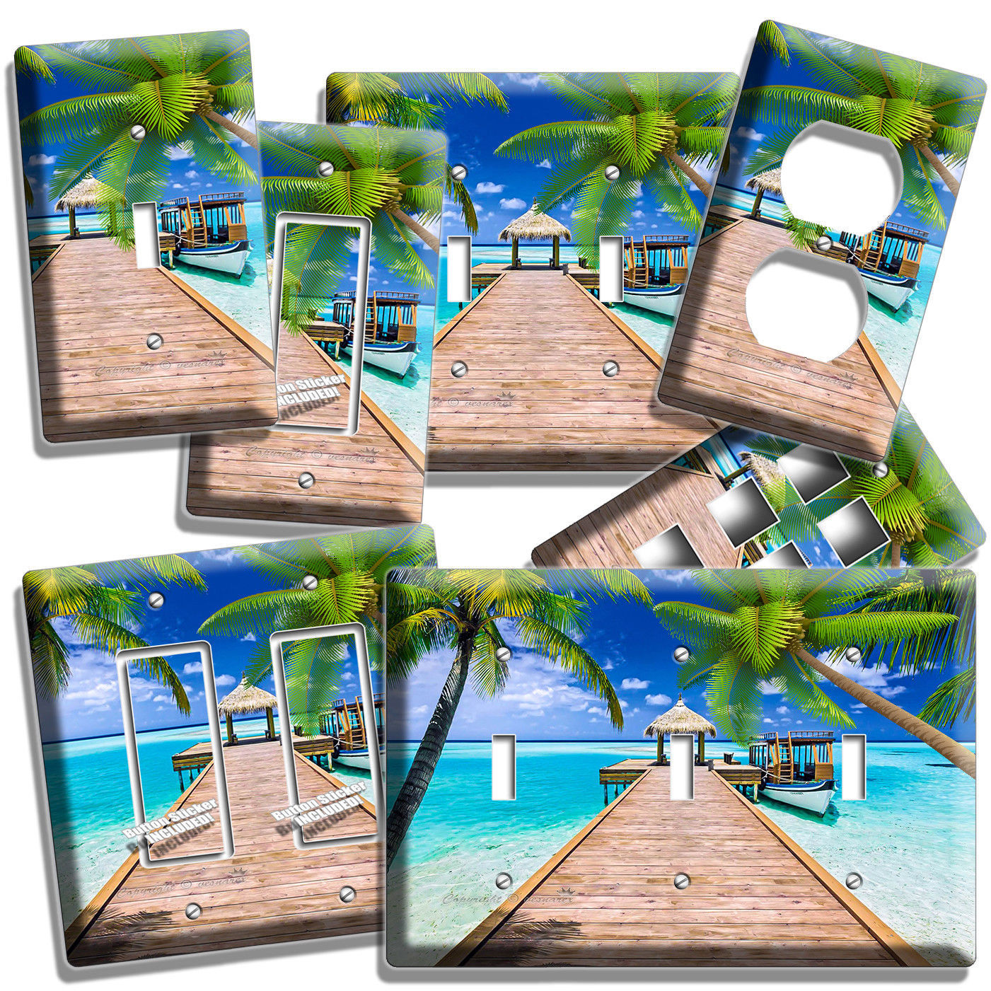 CARIBBEAN VACATION PALMS PIER BOAT LIGHT SWITCH WALL PLATE OUTLET BATHROOM DECOR