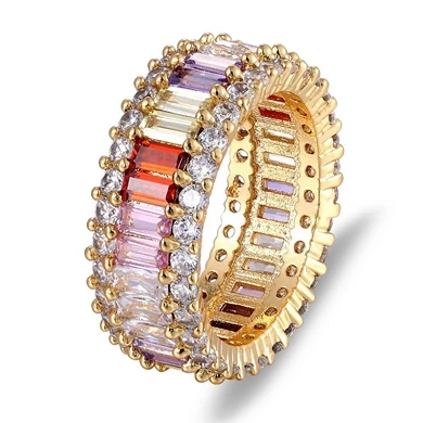 Nidin Hot Sale Thin Baguette Rainbow CZ Ring For Women Girls Fashion Engagement  - £13.86 GBP