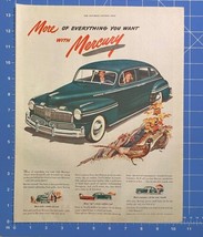 Vintage Print Ad Mercury Eight Teal Car Pheasants Fall Leaves 13.5&quot; x 10.5&quot; Ford - £13.81 GBP