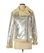 TOMMY HILFIGER Distressed Silver Metallic Shearling Motorcycle Jacket Pe... - £159.11 GBP