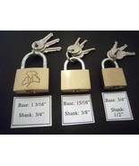 PADLOCKS: Brass Mini Set of 3 individual sizes (1 3/16, 15/16&quot;, 3/4&quot;) - £4.70 GBP