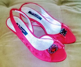 Nina Red Satin Ribbon And Ruby Kitty Heel 7.5 M Shoes - £27.84 GBP