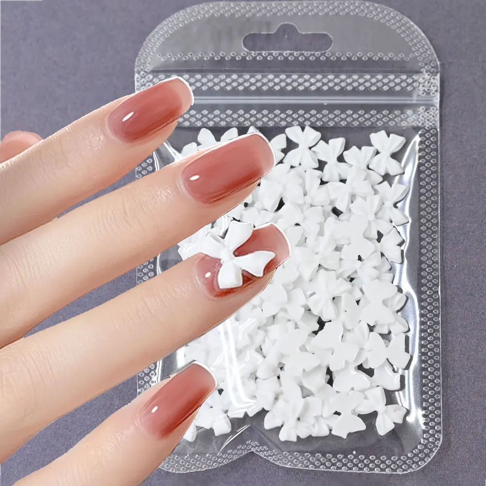 40-100pcs 3D White Ribbon Resin Bow Nail Charm Black/Pink/Red Bowknot Nail - £9.80 GBP+