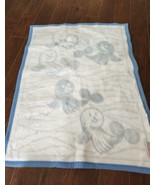 Vintage 60s Kinderdecke Blue Baby&#39;s best Blanket Seals,Germany 38&quot;x29&quot; New - £54.60 GBP