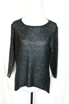 Nicole Alexander Black Sequins Trellis Knit Sweater Women&#39;s Large High Low - £11.92 GBP