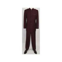 Mens Suit  Apollo King Banded Collarless Chinese Mandarin Wide Leg AG96 Burgundy image 4