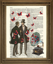 Gramophone, Rouge Papillons &amp; Victorien Homme : Vintage Dictionary Page ... - £5.20 GBP