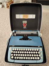 Vintage 1960s Smith Corona Sterling Typewriter Two Tone Aqua Blue - $75.00