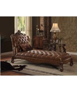 Versailles Chaise w/Pillow, Two Tone Light Brown Faux Leather &amp; Cherry Oak - $31,636.85 MXN