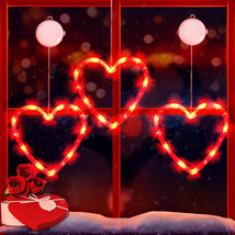 Valentine Day Window Lights,3Pcs Valentines Decorations Heart Lights with Suctio - £16.82 GBP