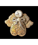 Vintage Angel Brooch by Jane Davis-Signed Gold Tone Metal Faux Pearl Rhi... - $28.45