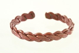 Vintage Copper Jewelry Magenta Pink Enamel Braided Cuff Bracelet 8MM Wide - $20.67
