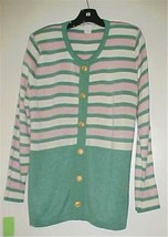 Aqua/Pink/Cream Striped Button Down Cardigan Knit Sweater Size 12 NEW - $21.46
