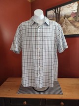 LL Bean Mens M Blue White Check Short Sleeve Button Down Shirt 100% Cotton - $11.53