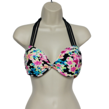 California Waves Halter Bikini Swimsuit Top Med Multicolor Floral Padded Twist - £17.20 GBP