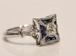 Art deco Victorian Diamond Ring,Blue Sapphire &amp; Round Diamond Ring,Vinta... - £74.16 GBP