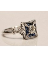Art deco Victorian Diamond Ring,Blue Sapphire &amp; Round Diamond Ring,Vinta... - £73.69 GBP