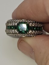 14k White Gold Plated 3.00Ct  Emerald Simulated Emerald Engagement Ring Women - £65.40 GBP