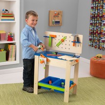 Kids Wooden Workbench 4 Play Tools Rotating Pretend Play Buzz Saw Storage Bins - £200.19 GBP