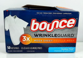Bounce Wrinkle Guard Relaxer Mega Dryer Sheets Outdoor Fresh 50 Counts 91409447 - £10.47 GBP