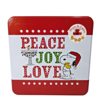 Snoopy Christmas Tin Peace Joy Love Lights Up Plays Music 9.5 x 9.5 inch Empty - £10.95 GBP