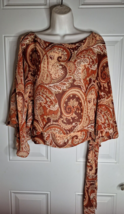 New York &amp; Co Butterfly Sleeve Paisley Side Tie Crop Top Blouse Size XS - £6.90 GBP