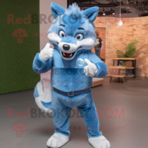 Sky Blue Wolf mascot costume character dressed with a Bootcut Jeans and Smartwat - £1,057.14 GBP