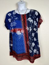 NWT Avenue Womens Plus Size 20 (1X) Floral Stripe Necklace Top Short Sleeve - £19.40 GBP