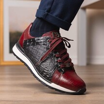 Portici Genuine Crocodile and Lizard Fashion Sneaker Wine / Black image 13
